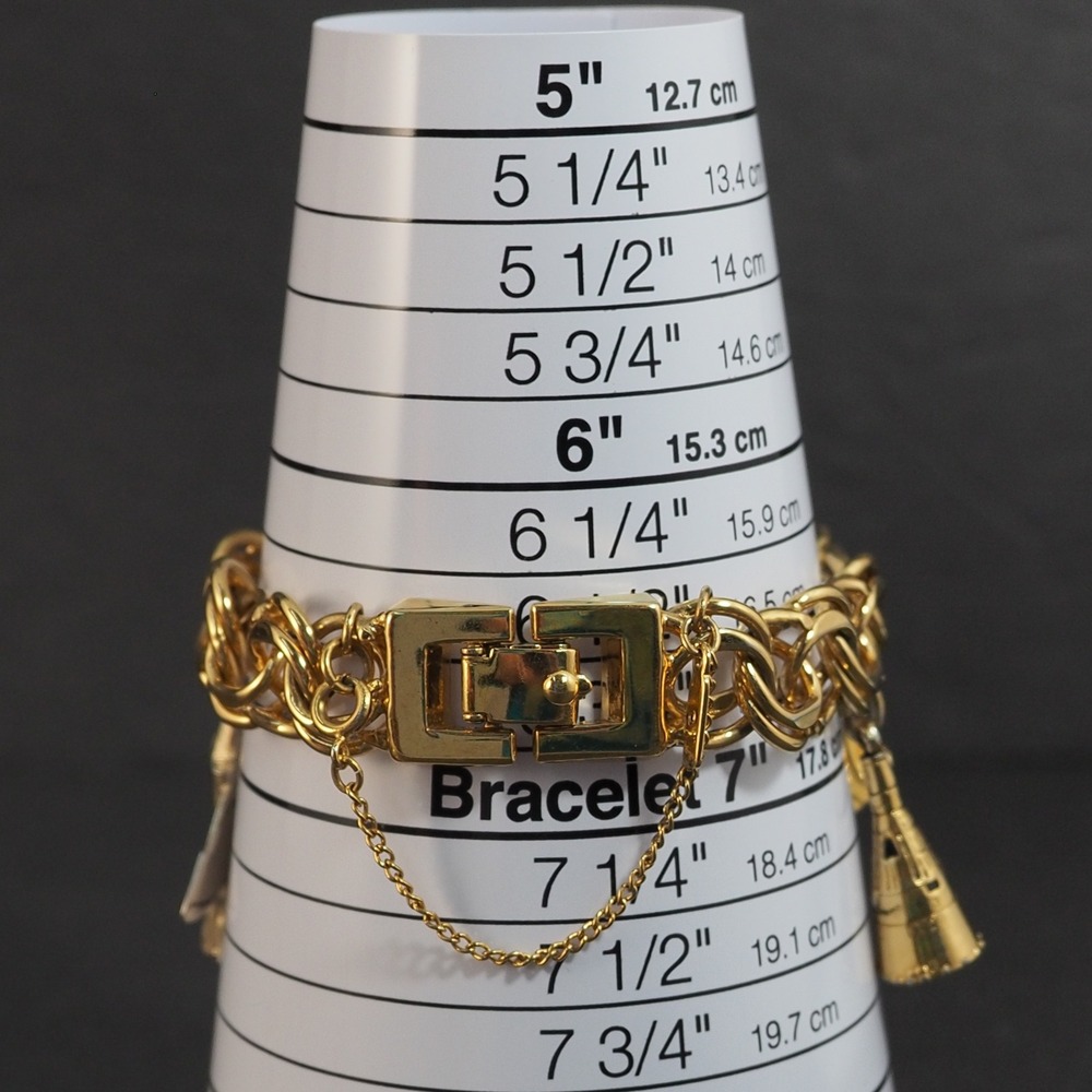 Monet Charm Bracelet Gold Tone Double Link Safety Chain Airplane Birthday VTG - Picture 3 of 7